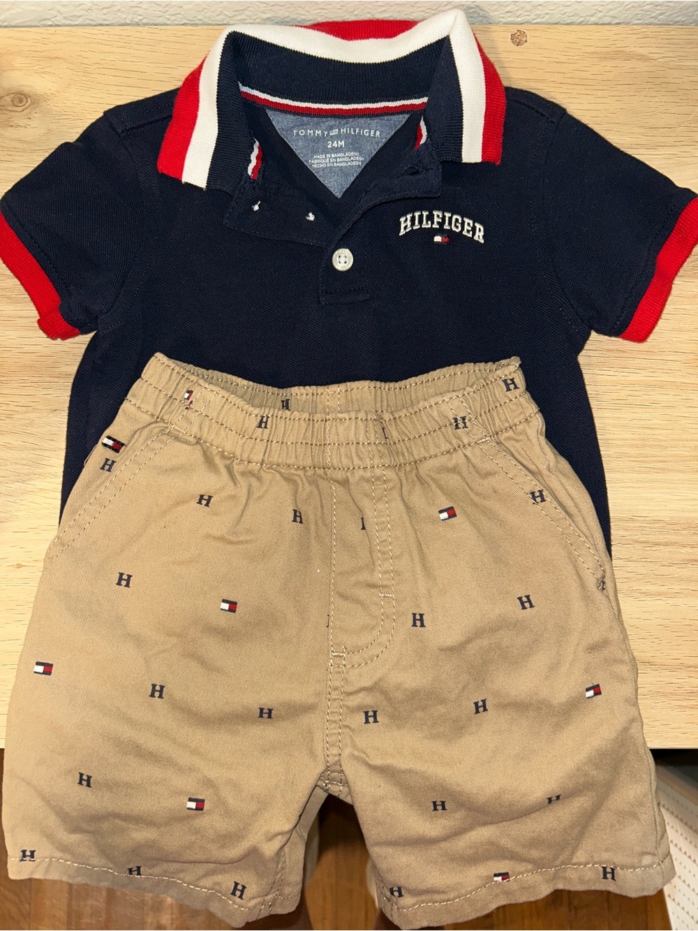NWOT- never worn Tommy Hilfiger Toddler Navy Polo & Khaki Logo Shorts Set